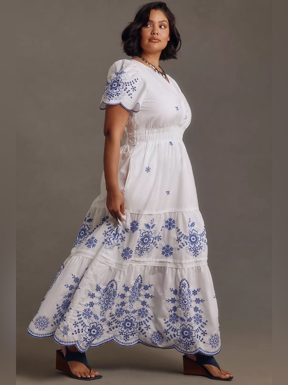 Anthropologie Somerset maxi dress White and blue embroidery eyelet size medium - Picture 14 of 16